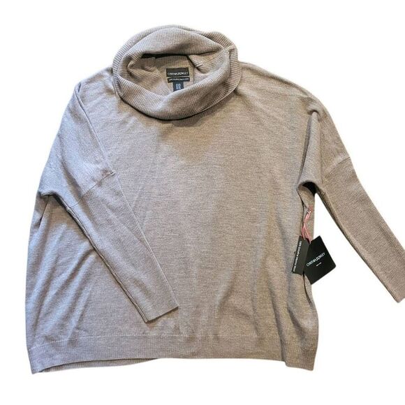 NWT Cynthia Rowley Sweater Women's XL Taupe Extrafine Merino Wool Cowl Cozy - Picture 1 of 5